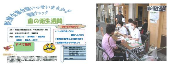 歯の衛生週間を知らせるポスター 堀南店で歯科チェックの様子